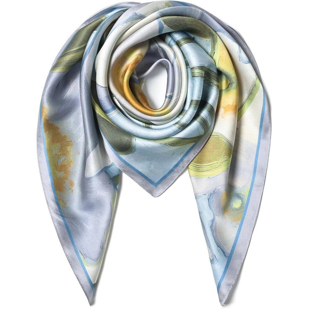100% Pure Mulberry Silk Scarf 35" Large Square Lightweight Headscarf –Women’s Ha